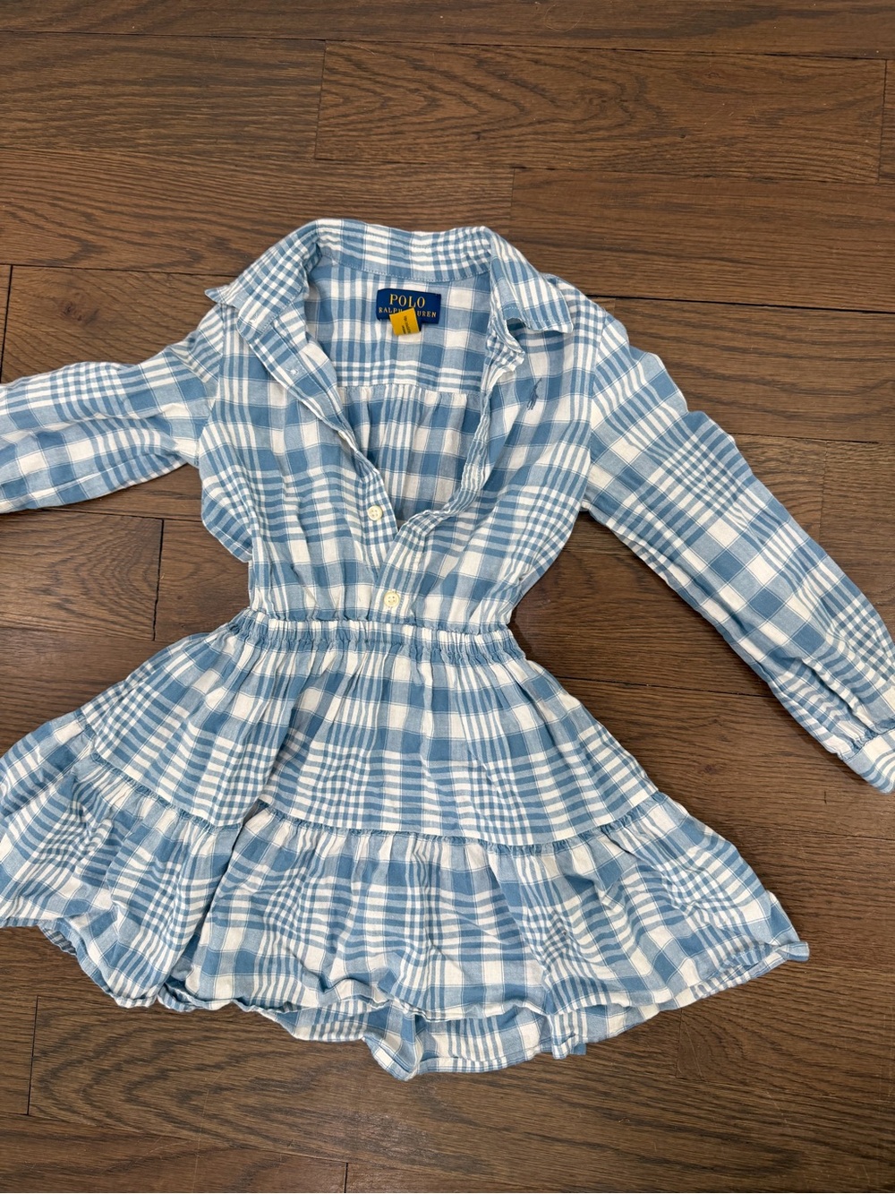 Polo by Ralph Lauren Light Blue & White Plaid Tiered Shirt Dress